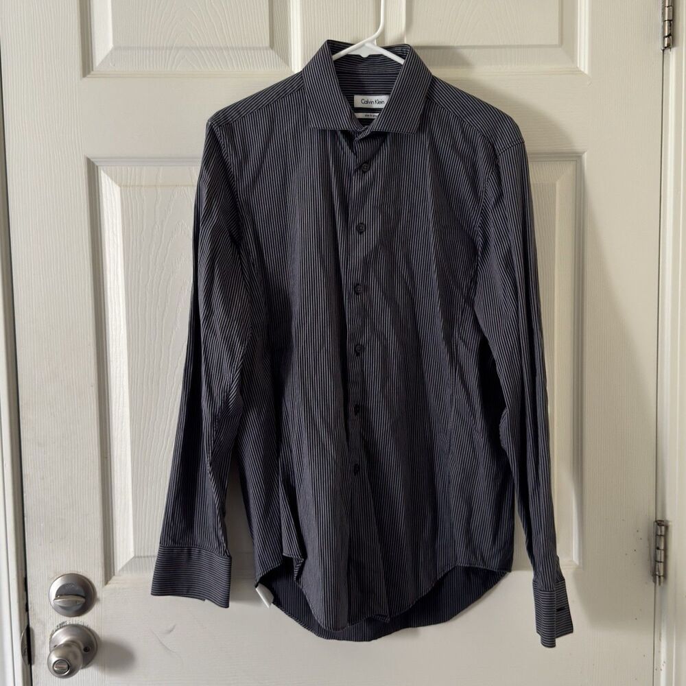 Calvin Klein Striped Men’s Dress Casual Shirts Slim Fit Stretch Cotton Blend M